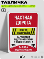 Табличка для частной территории "Частная дорога, проход воспрещен", на дом, для участка, организаций, предупреждающая, 40х30 см, Silver Plane x Айдентика Технолоджи