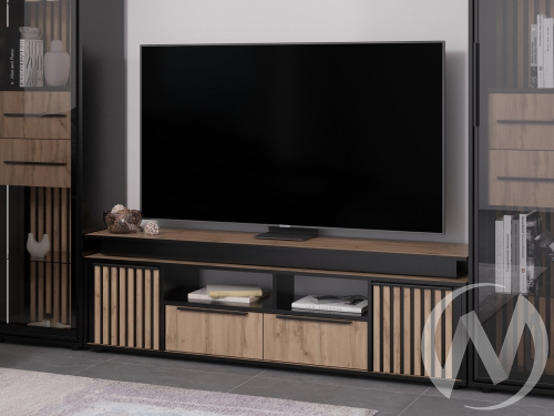 Тумба под ТВ сек. №15 НКМ Аэлита (черный/дуб вотан)