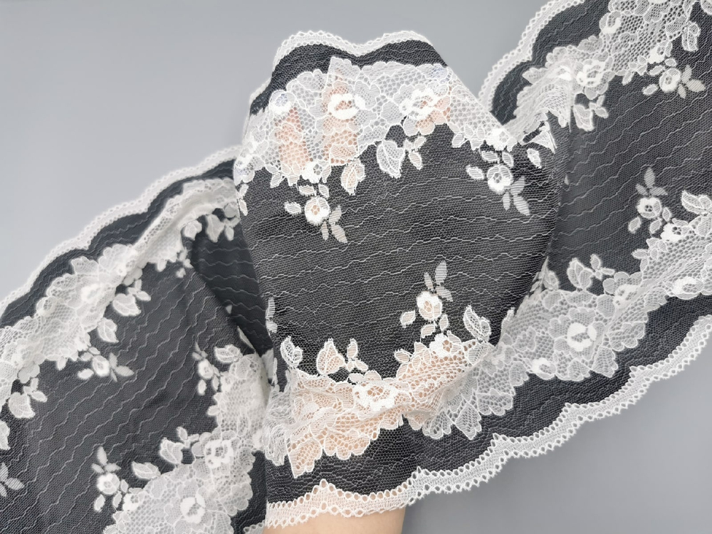 Эластичное кружево, 23см, серо-черное и молоко (Арт: EK-2760), м