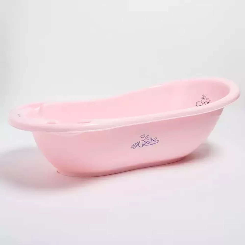 Ванна детская 86 см со сливом "Кролики" розовый