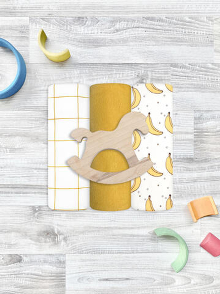 Сет из 3х пелёнок Mjölk Бананы/Mustard/Клетка