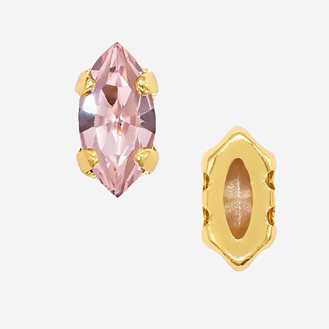 Кристалл Маркиз (Marquise Fancy Stone) в цапах, оттенок "Розовый"/"Rose", 8*4мм, позолота