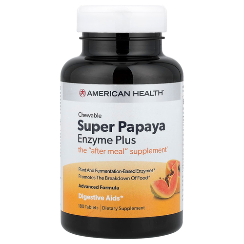 American Health, Super Papaya Enzyme Plus, жевательные таблетки с ферментами, папайя, 180 шт.