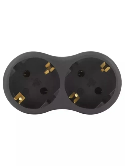 Двойник для розетки электрический ЭРА SPx-2e-B с заземлением, 16А, черный / Разветвитель электрический 2 розетки, тройник