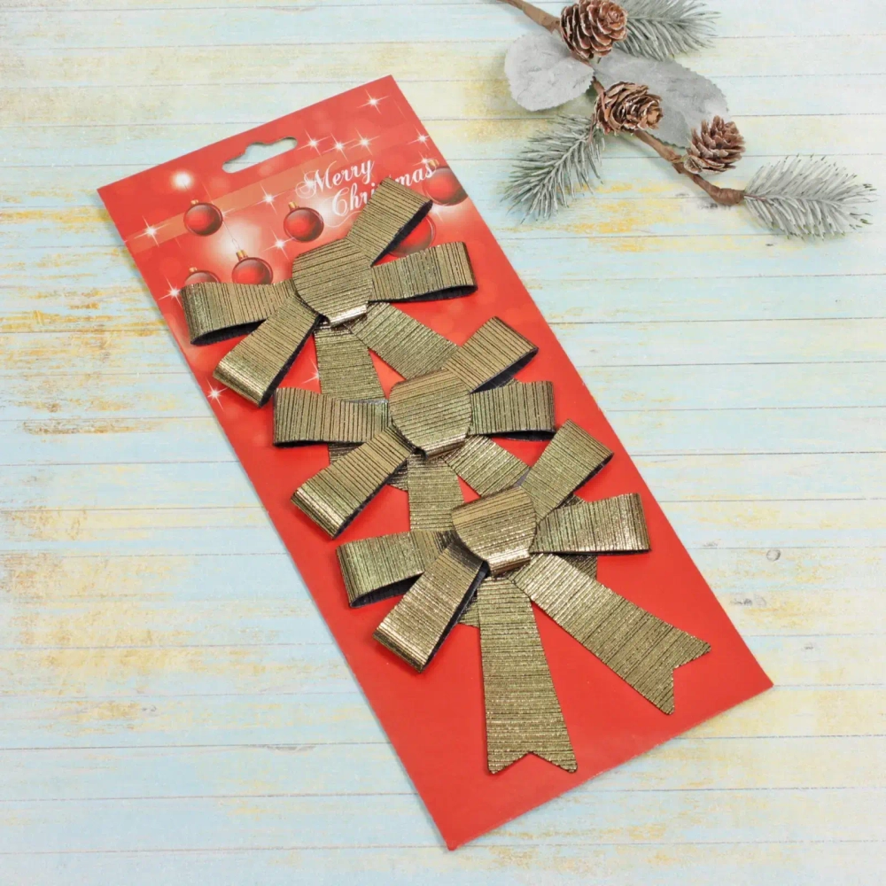 Бант на ёлку «Элегант» 10*11 см (набор 3 шт), Черное золото