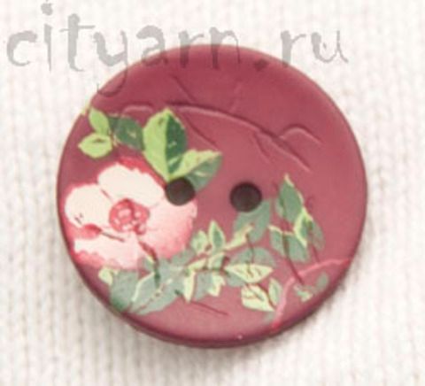 Пуговица с цветком шиповника, бордовая, 23 мм