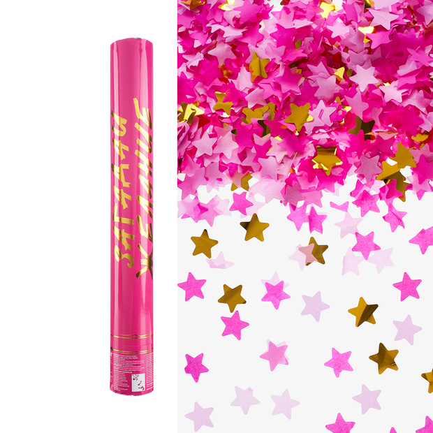 Пневмохлопушка (16/40 см), Загадай Желание, Звезды фольга и тишью, Розовый/Золото, 1 шт.