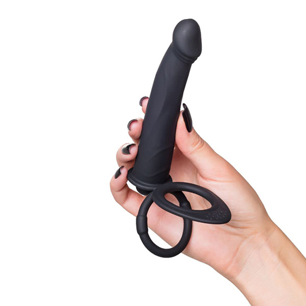 Черная вибронасадка на пенис для двойного проникновения 19см ToyFa Black&Red 901412-5