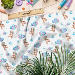 Ткань дюспо мишки-космонавты с воздушными шарами