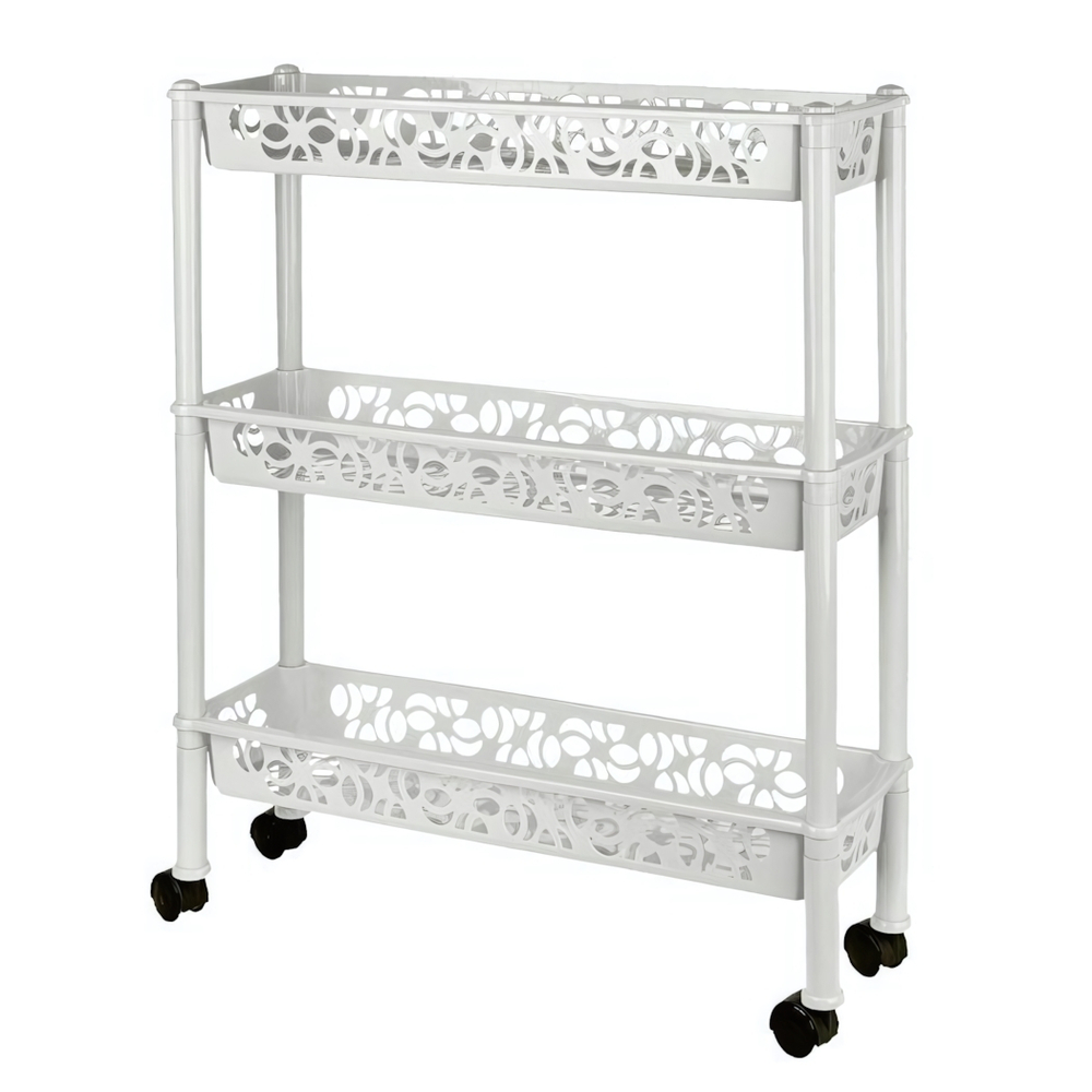 Этажерка Keeplex Light на колесиках трехсекционная прямоугольная длинная 58х18х69см белое облако