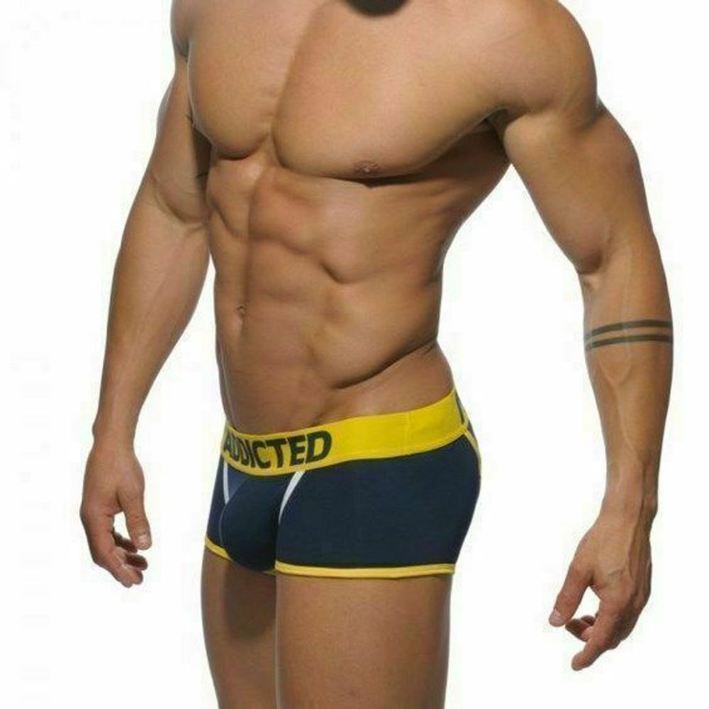 Мужские трусы джоки боксеры темно-синие с желтой резинкой Seobean Addicted