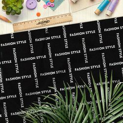 Ткань шифон стильная клетка из белых надписей на чёрном фоне