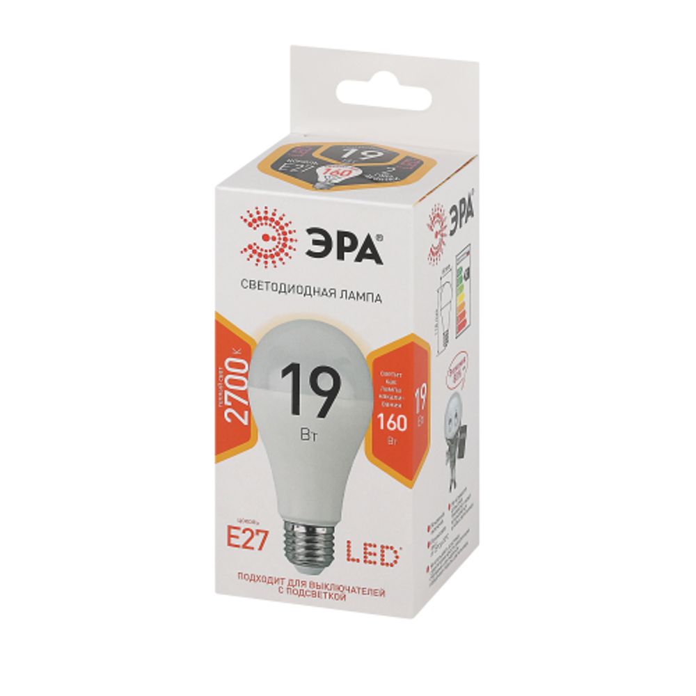 Лампочка светодиодная ЭРА STD LED A65-19W-827-E27 E27 / Е27 19Вт груша теплый белый свет