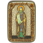 Инкрустированная Икона Святой равноапостольный Кирилл Философ 15х10см на натуральном дереве, в подарочной коробке