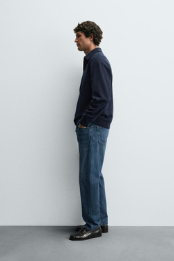 ZARA ТОЛСТОВКА-ПОЛО INTERLOCK НА МОЛНИИ, МОРСКОЙ СИНИЙ