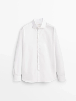 Massimo Dutti РУБАШКА ОБЛЕГАЮЩЕГО КРОЯ ИЗ ХЛОПКОВОГО ТВИЛА, БЕЛЫЙ