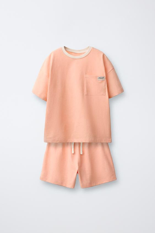 ZARA ОДНОТОННАЯ ПИЖАМА С КАРМАНОМ, ОРАНЖЕВЫЙ