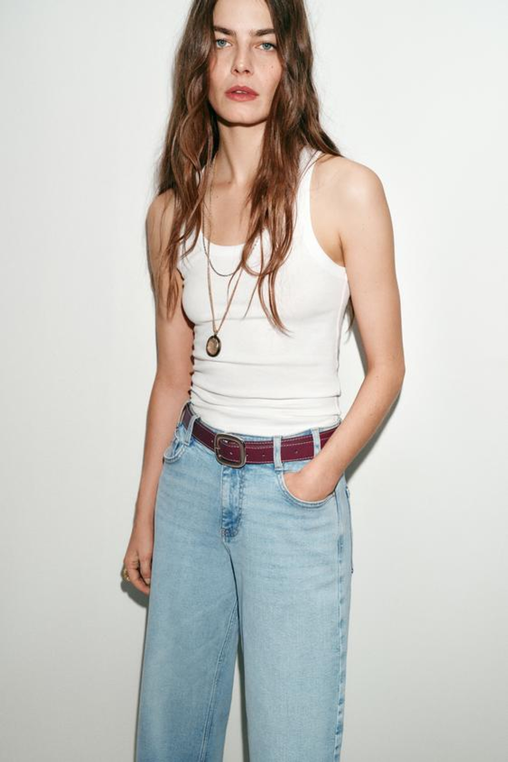 ZARA ДЖИНСЫ Z.10 КЮЛОТЫ С ВЫСОКОЙ ПОСАДКОЙ И РЕМНЕМ, ГОЛУБОЙ