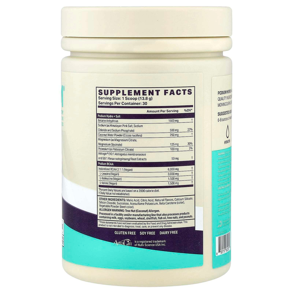 Podium Nutrition, Hydro & Salt 2025 + BCAA, со вкусом персика и манго, 414 г (14,6 унции)