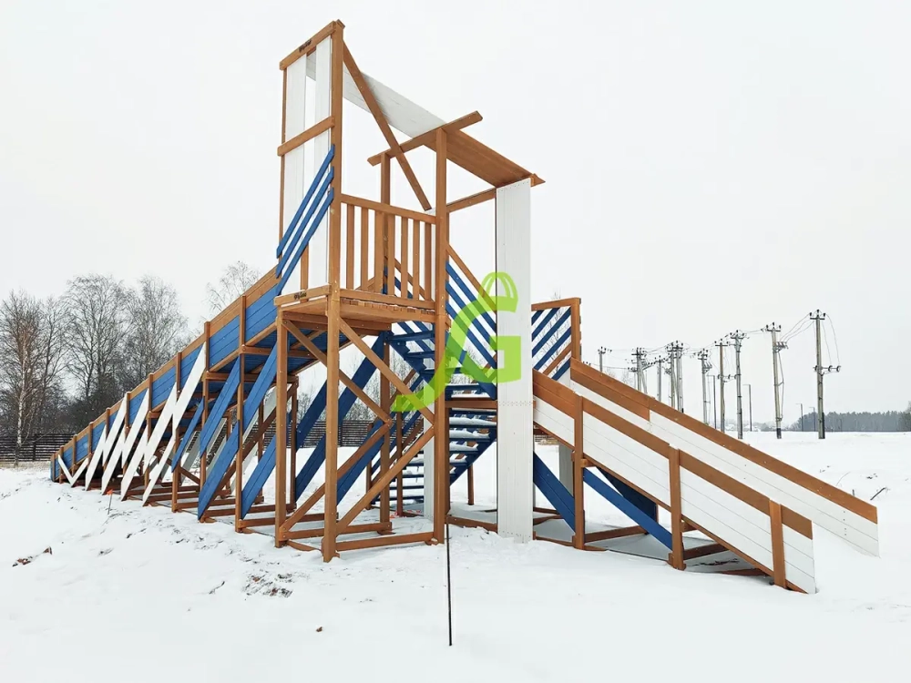 Зимняя деревянная горка "IgraGrad Snow Fox 12 м" с двумя скатами мод.4
