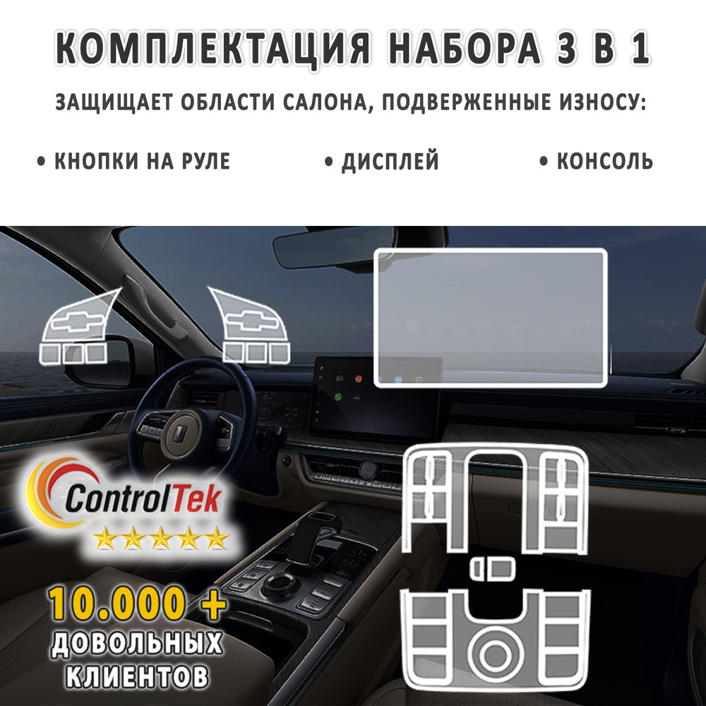 TANK 500 (2023) - комплект защитных матовых пленок 3 в 1. Пленка защитная ControlTek HYBRID со слоем TOP COAT. Толщина: 6 mil. (175 мкм.)