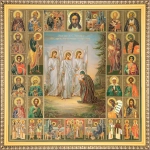 Икона "Явление Св.Троицы Александру Свирскому", рама 28х28, в коробке