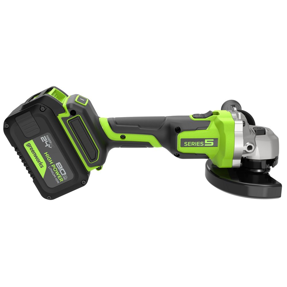 Угловая шлифовальная машина акк. Greenworks AG590, 24V, б/щет, 125 мм, 8500 об/мин, Anti-Kickback,1х8Ач,ЗУ,кор (3201007CUH)