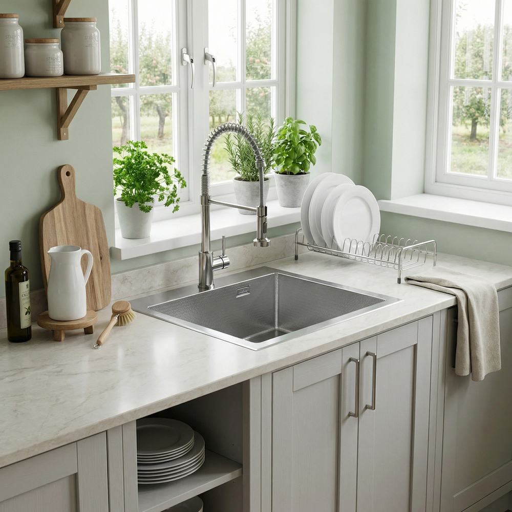 Мойка настол.монтаж 50х50 (3,0) вып 3 1/2  MIXLINE ПРО С ФАСКОЙ 20см с сифоном (сатин НАНО декор)