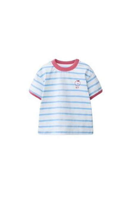 ZARA ФУТБОЛКА В ПОЛОСКУ С ЯБЛОКОМ, СИНЕВАТЫЙ