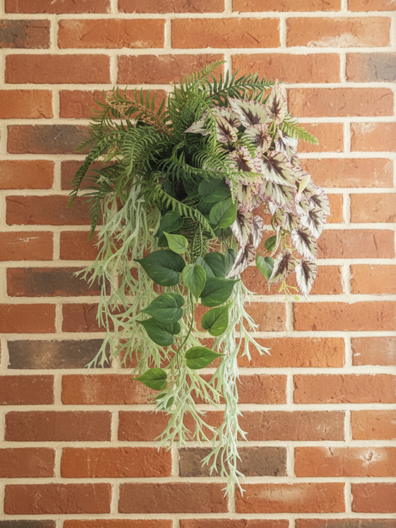 Растения подвесные в деревянном кашпо