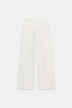 ZARA ШИРОКИЕ БРЮКИ С ЗАЩИПАМИ, ЖЕЛТОВАТО-БЕЛЫЙ