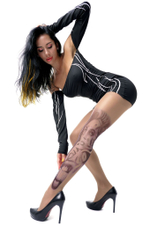 Колготки +size с принтом-тату в виде девушки с купюрами (Размер: XL-XXL-XXXL) (Цвет: бежевый)