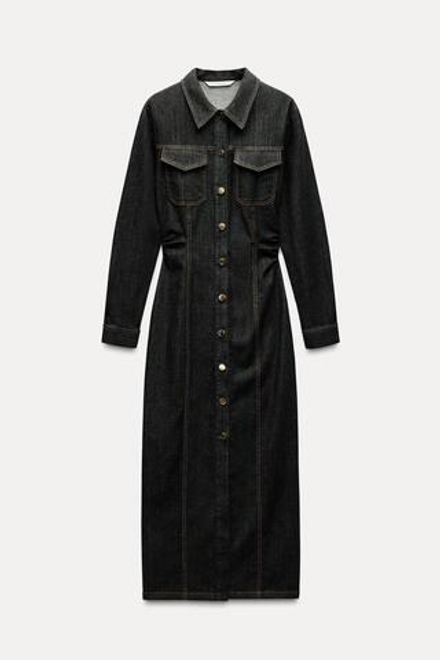 ZARA ДЖИНСОВОЕ ПЛАТЬЕ МИДИ, ЧЕРНЫЙ