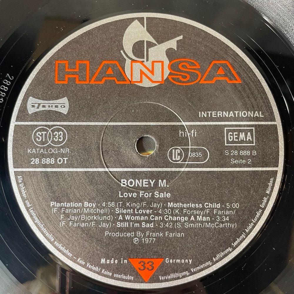 Винтажная виниловая пластинка LP Boney M Бони М Love For Sa le (Германия 1977) (С Постером)