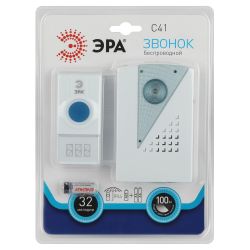 Звонок дверной ЭРА C41 беспроводной белый 32 мелодии