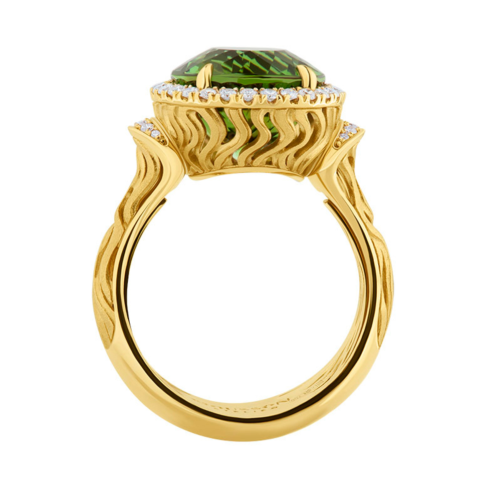 Кольцо с Турмалином и Бриллиантами, Желтое золото 750