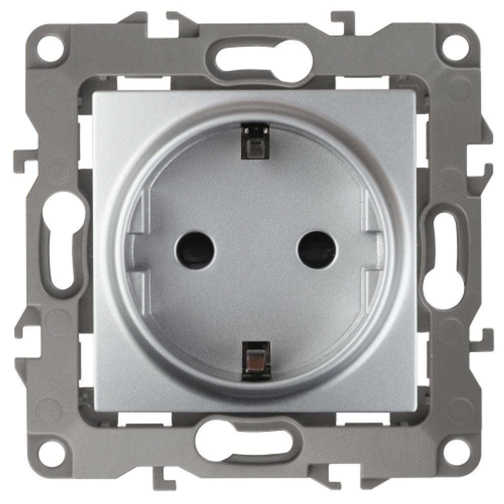 12-2102-03 ЭРА Розетка 2P+E Schuko со шторками, 16A-250В, IP20, Эра12, алюминий | ЭРА 12 Алюминий