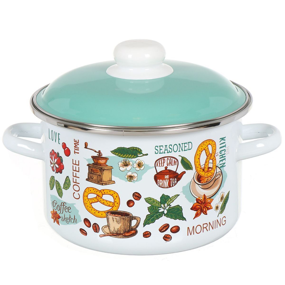 Кастрюля сталь, эмал, 3 л, с крыш, цилиндрическая, СтальЭмаль, Утренний кофе, 6RD181M