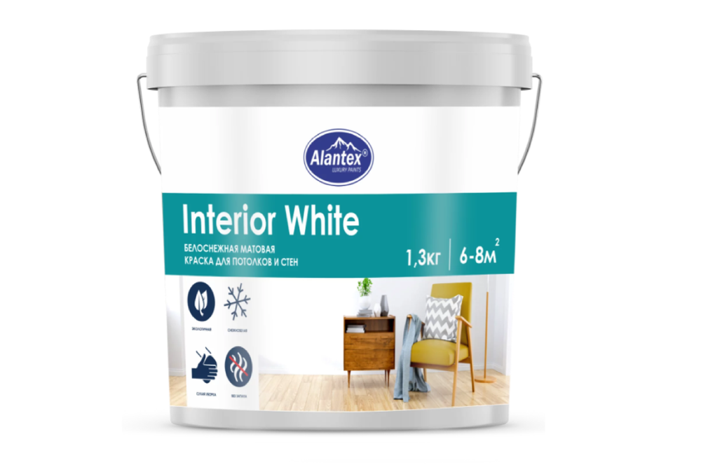 КРАСКА ВОДНО-ДИСП. ALANTEX INTERIOR WHITE БЕЛОСНЕЖНАЯ 1,3КГ