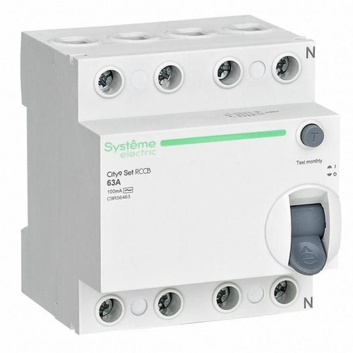 УЗО City9 Set электромеханическое 63А 100мА тип AC 4П Systeme Electric (ВДТ) C9R56463