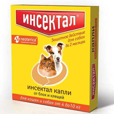 Капли на холку от блох и клещей для кошек и собак от 4-10кг Инсектал (Neoterica), 1пипетка Фипронил/Пирипроксифен