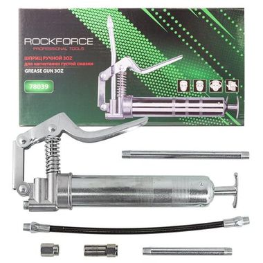 Шприц для нагнетания густой смазки ручной 120мл в комплекте с жестким(L-140,180мм) и гибким(L-300мм) наконечником (''под тубу'') RockForce##Rock FORCE RF-78039
