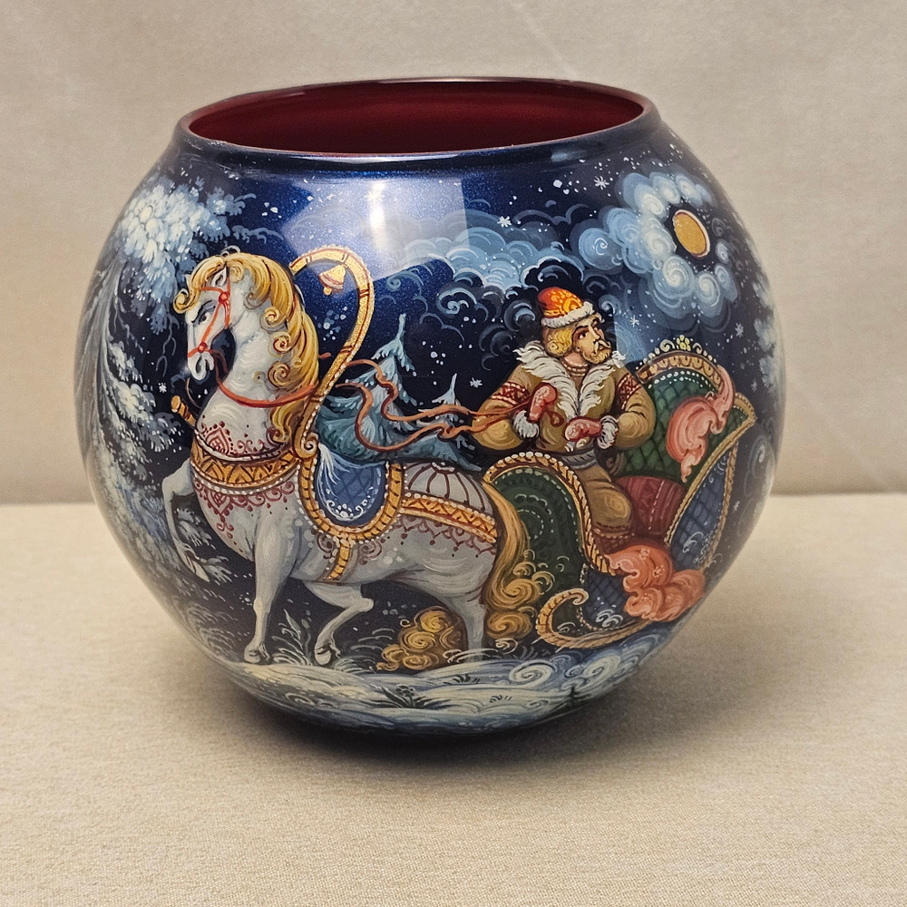 Вазочка с ручной росписью Палех "Морозко"