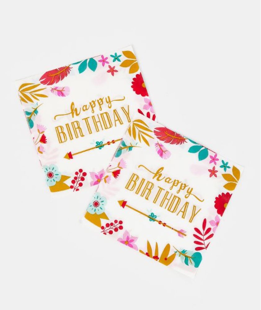 Салфетки бумажные "Happy birthday",природный принт, 20 шт.