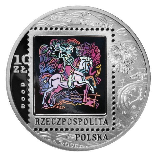 10 злотых. 450 лет Почты Польши. 2008 год. Польша.