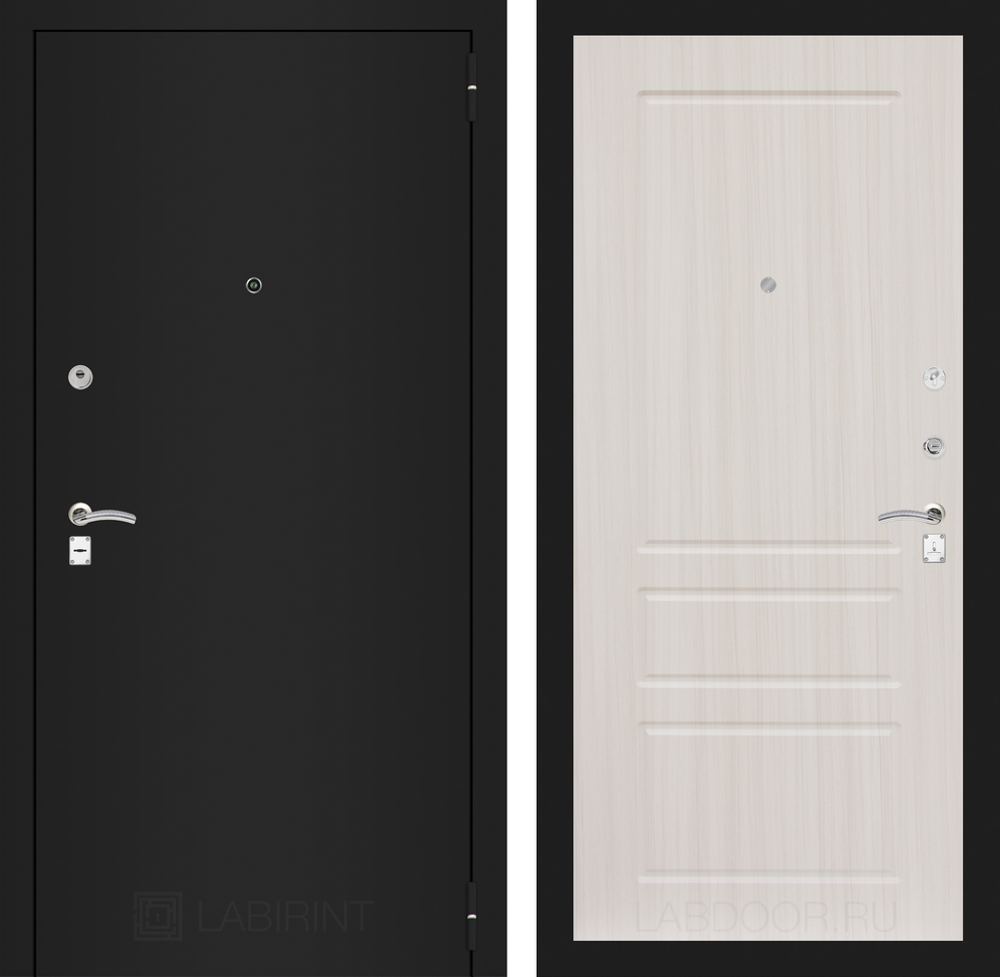 Входная металлическая дверь Лабиринт Classic (Классик) шагрень черная 03 - Сандал белый