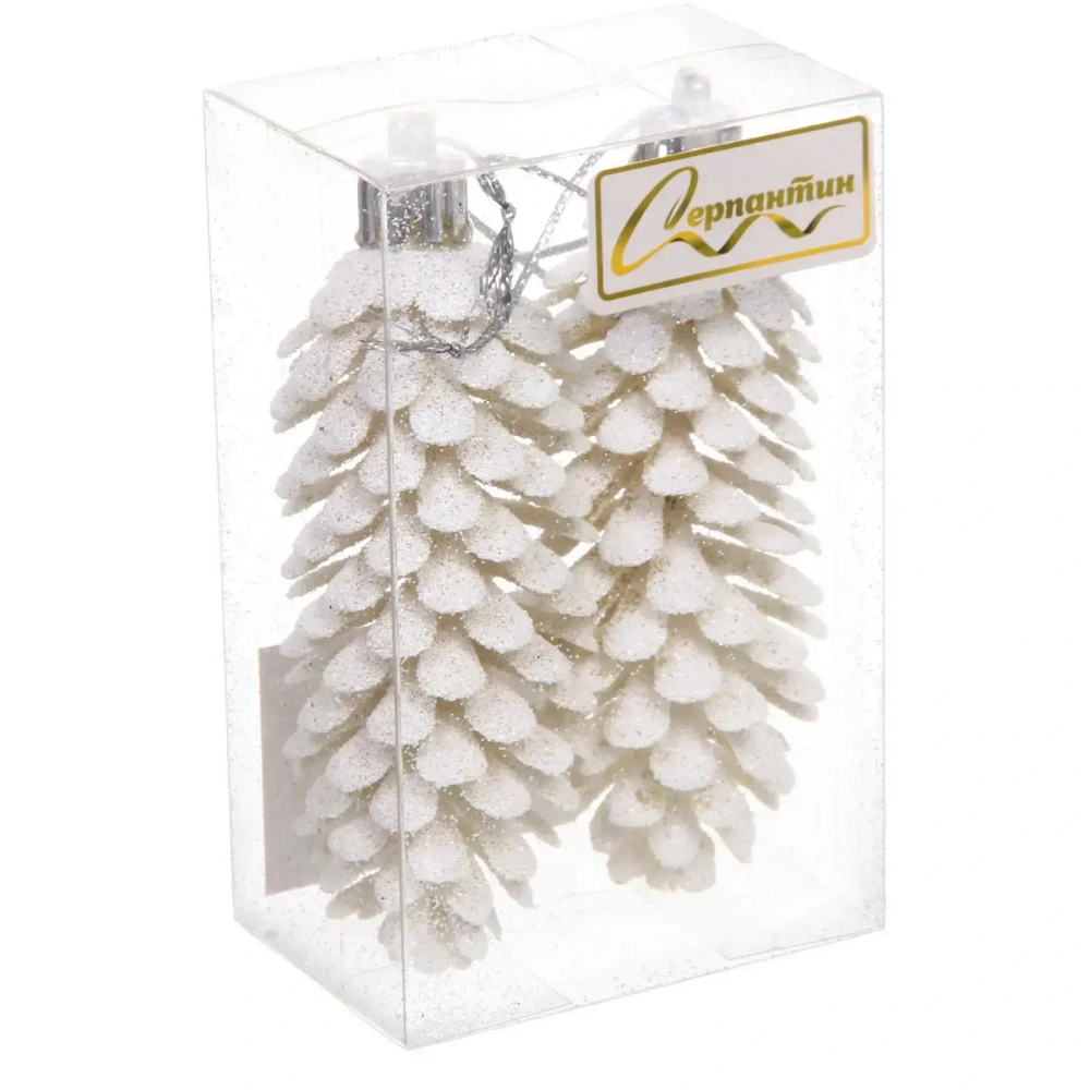 Ёлочные игрушки «Таинственное очарование» Шишки блестящие 9 см (набор 2 шт), белый