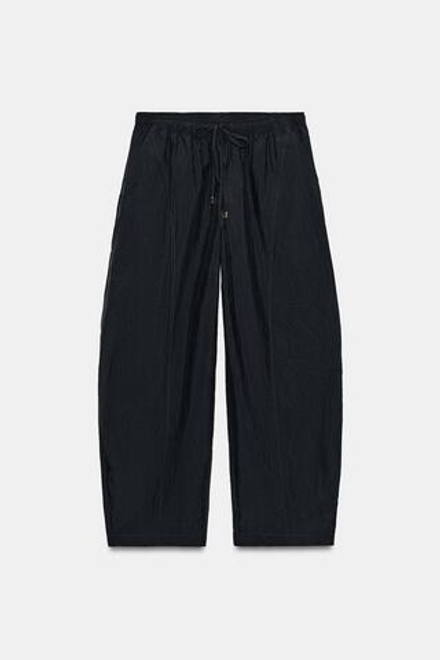 ZARA БРЮКИ BARREL С ЭЛАСТИЧНЫМ ПОЯСОМ, ТЕМНО-СЕРЫЙ