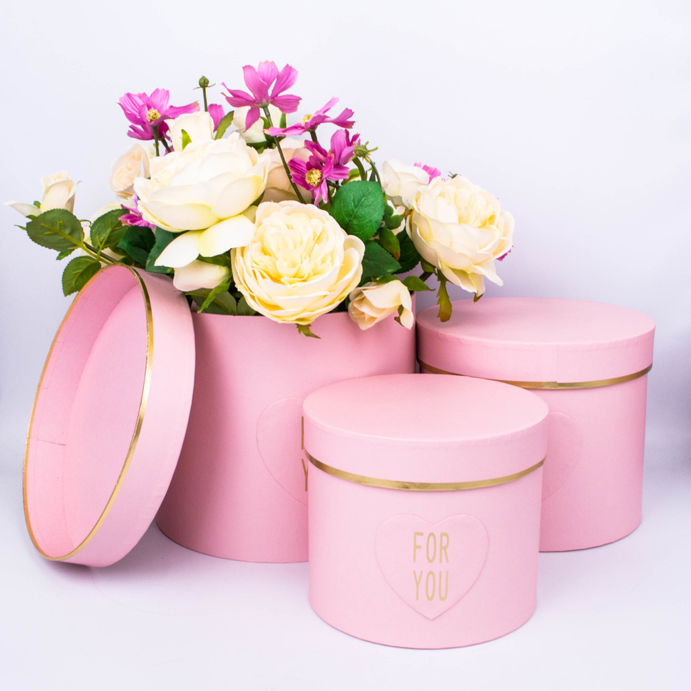 Набор коробок Тубус с Сердцем For you. Набор 3 шт. Розовый