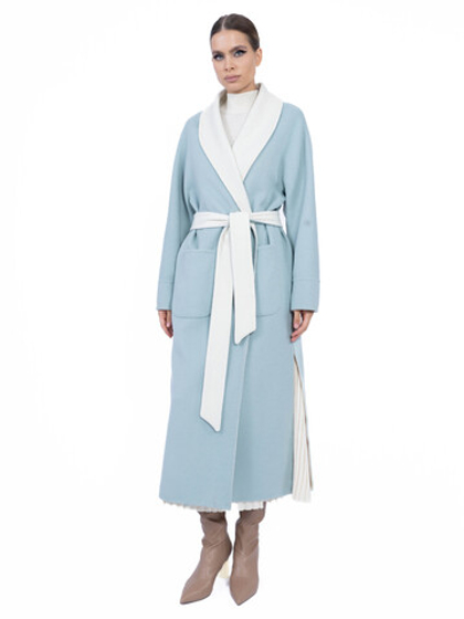 Женское кашемировое пальто с шальковым воротником и разрезами